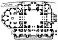 Grundriss des Hauptgeschosses mit Denkmalskirche (links), Predigtkirche (Mitte), Tauf- und Traukirche (rechts)