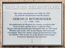 Berliner Gedenktafel Gertrud&nbsp;Rothgiesser