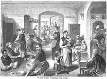 Blick in eine Berliner Volksküche, 1868.