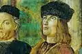 Alberto III. (rechts) und sein Bruder Teodoro Pio di Savoia, Bischof von Monopoli; Fresko von Bernardino Loschi, Palazzo dei Pio, Carpi (um 1500)