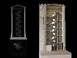 Mathematisch-geometrische Strukturanalyse der Scala del Bramante, Zeichnung und Modell im Maßstab 1:20