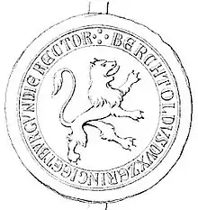 Nachzeichnung eines Siegels Bertholds V. von 1157 (steigender Löwe)
