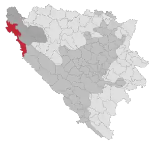 Lage der Gemeinde Bihać in Bosnien und Herzegowina (anklickbare Karte)