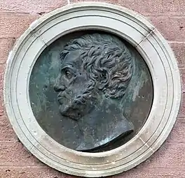 Bronze-Plakette von Johann Gottfried Tulla am Tullaturm in Breisach am Rhein, von Friedrich Moest