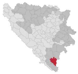 Lage der Gemeinde Bileća in Bosnien und Herzegowina (anklickbare Karte)
