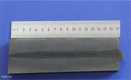 Querschliff, Nahttiefe 170&nbsp;mm (mit horizontalem Strahl geschweißt)
