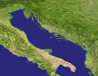 Adriatisches Meer(Ausschnitt aus Blue-Marble-Karte der NASA)