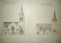 Pankratiuskirche von Süden im Bauplan von 1900 mit Darstellung des Zustands der Kirche seit 1610 (rechts)