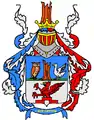 1871 anlässlich der Erhebung in den Adelsstand verliehenes Wappen der Familie von Bohlen und Halbach