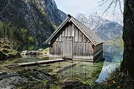 Bootshütte Fischunkelalm im Nationalpark Berchtesgaden.