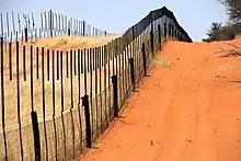 Links der Grenzzaun zwischen Namibia und BotswanaRechts der Farmzaun des angrenzenden namibischen FarmersBlick Richtung Süden (2018)