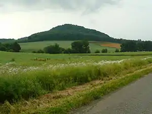 Blick von Nordosten zum Brackenberg; Ort der Burgruine Brackenburg