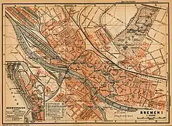 Verlag Karl Baedeker: Bremen / Bremerhaven Stadtplan 1910