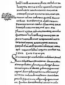 Erwähnung Frankfurts als Franconofurd im Sacrosyllabus des Paulinus von Aquileia aus dem Jahr 794