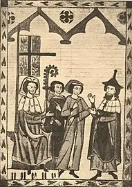 Christ und Jude im hermelin- und fehbesetzten Cape (14. Jh.)