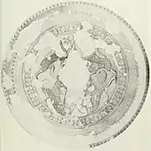 Zeichnung und Rekonstruktion eines im Heiligtum des diktäischen Zeus gefundenen Votiv-Bronzeschildes