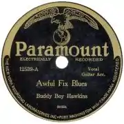 Label einer Paramount-Veröffentlichung (Awful Fix Blues von Buddy Boy Hawkins)
