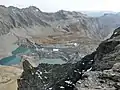Blick zur Baustelle Muttsee der Kraftwerke Linth-Limmern, oben rechts die Muttseehütte