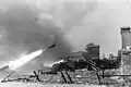 Abfeuern eines Raketenwerfers (schweres Wurfgerät 41) mit 28-cm-Wurf-Körper-Spreng gegen Aufständische in Warschau 1944