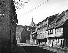 Gerberhäuser in der Unterstadt, 1956, teilweise abgebrannt 2004