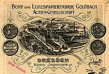 Fabrikansicht der Bunt- und Luxuspapierfabrik Goldbach Actien-Gesellschaft auf einem 1904 ausgestellten Wechsel
