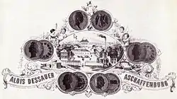 Briefkopf der Alois Dessauerschen Buntpapierfabrik mit Ansicht des Werks „Auhof“ (Stahlstich nach 1854)