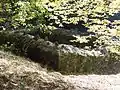 Das Burghaus von der das Plateau umgebenden Wehrmauer aus gesehen