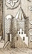 Burg Wohlenstein 1363; stilisierte Darstellung auf der Grabplatte des Hildesheimer Bischofs Heinrich III.