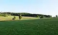 Blick auf bewaldete Felsrücken bei Krebes