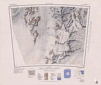 Südteil in der Osthälfte der Karte, westlich davon der Marsh-Gletscher und die Miller Range