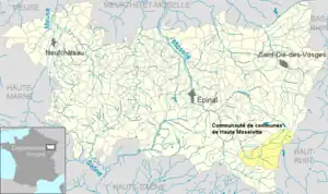 Lage des Kommunalverbandes Haute Moselotte im Département Vosges