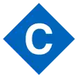 Viereckiges Liniensymbol mit dem weißen Buchstaben C in blau gefüllter Raute vor neutralem Hintergrund