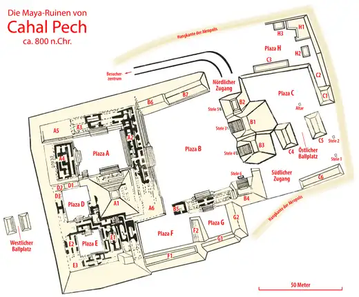 Plan von Cahal Pech um 800 n. Chr.