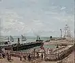 Entrée du port du Havre et le brise-lames ouest, soleil, matin