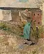 Femme étendant du linge, étude