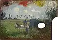 Palette de l’artiste avec charrette et paysans