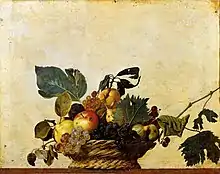 Michelangelo Merisi da CaravaggioFrüchtekorb, 1593/94 (?), Öl auf Leinwand, 31 × 47 cm, Pinacoteca Ambrosiana, Mailand