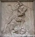 Reliefs der Sockelzone, Szenen aus dem Buch Genesis, rechts.  Die Ermordung Abels durch seinen Bruder.