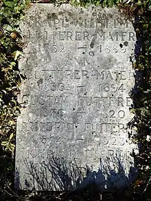 Karl Futterer (1873–1927) Komponist, Musikpädagoge. Wilhelm Futterer-Maier (1832–1889), Anna Futterer-Maier (1836–1894), Gustav Futterer (1876–1920), Friedrich Futterer (1874–1923) Familiengrab auf dem Wolfgottesacker, Basel