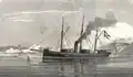 Das Panzerschiff Rolf Krake in der Bucht von Vemmingbund unter preußischem Beschuss