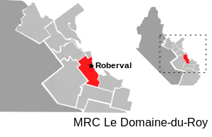 Lage von Roberval in Le Domaine-du-RoyMRC (frz. municipalité régionale du comté): regionale Grafschaftsgemeinde