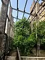 Die Limonaia mit den Gestellen, auf denen die aus Holz und Glas bestehenden Paneele zur Temperaturregelung abgelegt wurden