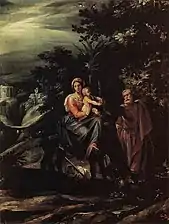 Flucht nach Ägypten, Öl auf Holz, 47 × 34 cm, ca. 1592–93 (?), Galleria Borghese, Rom