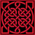 Keltischer Knoten. Verflechtungen roter Linien bilden ein Quadrat.