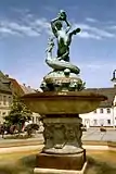 Kampf des Kentauren gegen einen DrachenBarockbrunnen auf dem Marktplatz von Frohburg, 1899