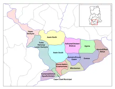 Lage des Distrikts Mfantsiman innerhalb der Central Region