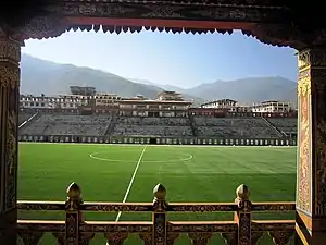 die Haupttribüne des Changlimithang Stadium