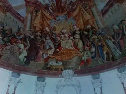 Schloss Trpísty – Fresko im Salon: Botschafter Graf Joachim von Sinzendorf wird in Konstantinopel vom Amurat III. empfangen.