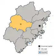 Lage der bezirksfreien Stadt Sanming in Fujian