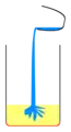 Wasser wird in den brennenden Behälter gegossen.
